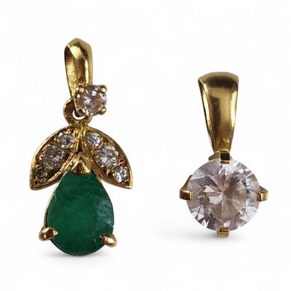 TWO Modern PENDANTS mounted in yellow gold...
