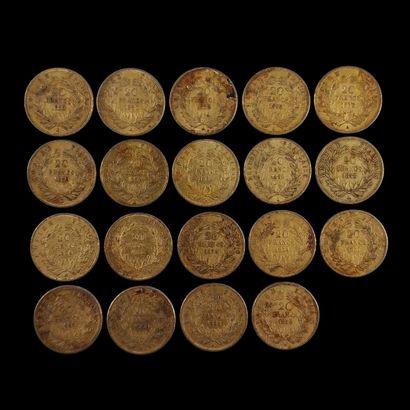 19 PIECES DE 20 FRANCS FRANCAIS OR dont 7...