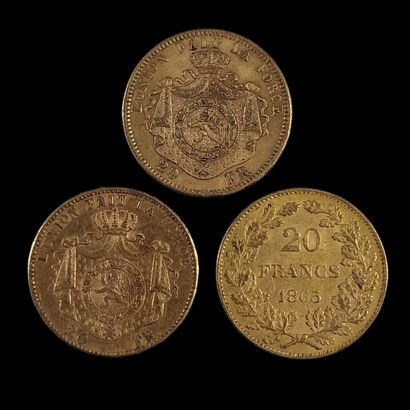 3 PIECES DE 20 FRANCS BELGES OR dont 1 Leopold...