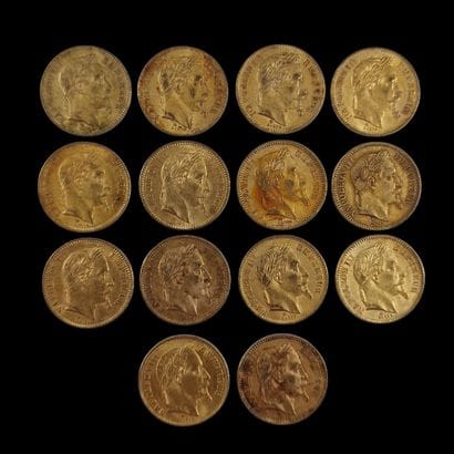 14 PIECES DE 20 FRANCS FRANCAIS OR Napoléon...
