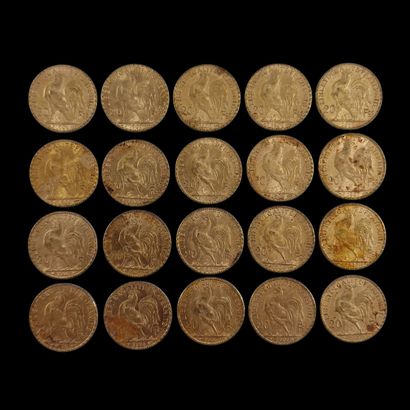 20 PIECES DE 20 FRANCS FRANCAIS OR au Coq
P....