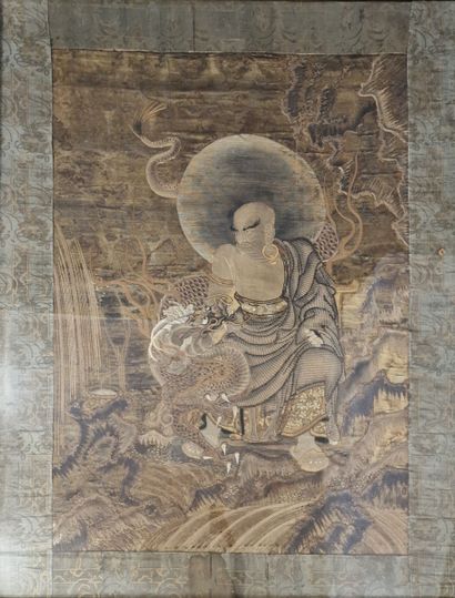 JAPAN MEIJI PERIOD - LARGE silk TEXTILE woven...