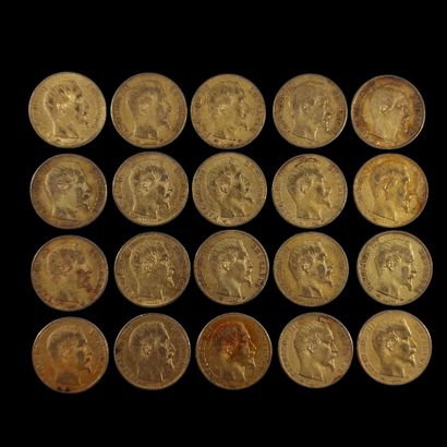 20 PIECES DE 20 FRANCS FRANCAIS OR Napoléon...