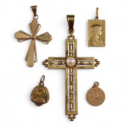 FIVE 20th Century RELIGIOUS PENDANTS in 750...