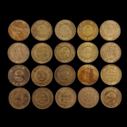 20 PIECES DE 20 FRANCS FRANCAIS OR au Génie
P....