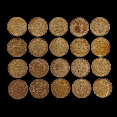 20 PIECES DE 20 FRANCS FRANCAIS OR au Génie
P....