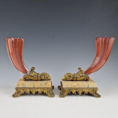 PAIR OF RHYTON VASES OR COUPES D'ABONDANCE...