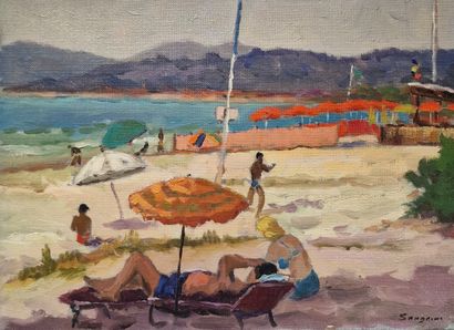 EUGENE SANDRINI (1925-1998)
Scène de plage
HUILE...