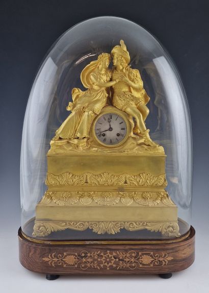 Romantic-period clock in agate-polished and...
