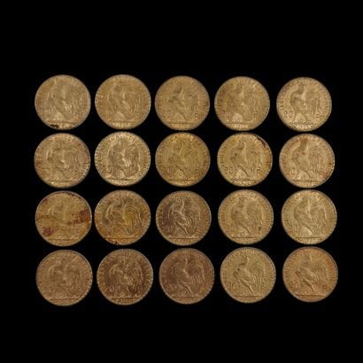 20 PIECES DE 20 FRANCS FRANCAIS OR au Coq
P....