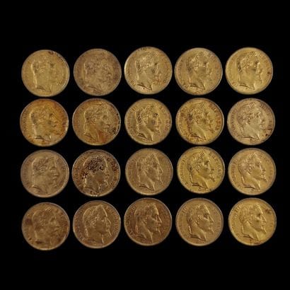 20 PIECES DE 20 FRANCS FRANCAIS OR Napoléon...