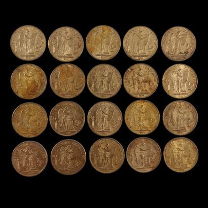 20 PIECES DE 20 FRANCS FRANCAIS OR au Génie
P....