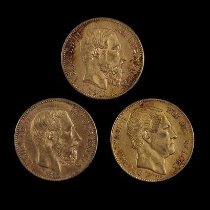 3 PIECES DE 20 FRANCS BELGES OR dont 1 Leopold...