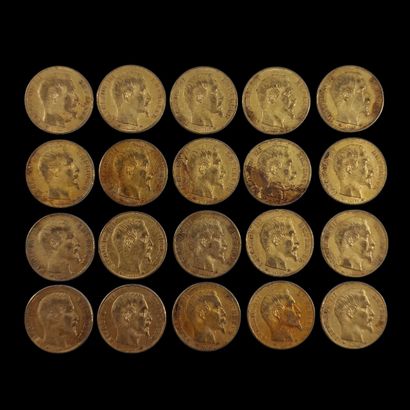20 PIECES DE 20 FRANCS FRANCAIS OR Napoléon...