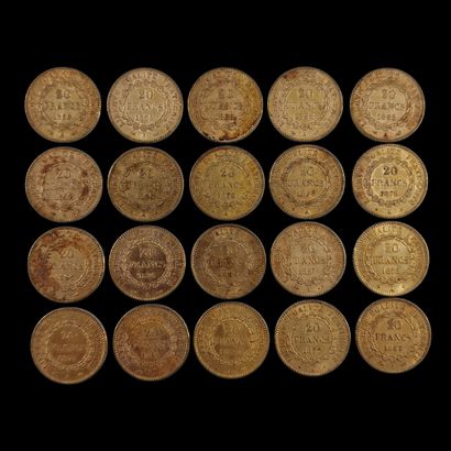 20 PIECES DE 20 FRANCS FRANCAIS OR au Génie
P....