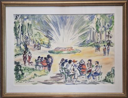 Catherine GARROS (1954)
Vue animée d'un parc...