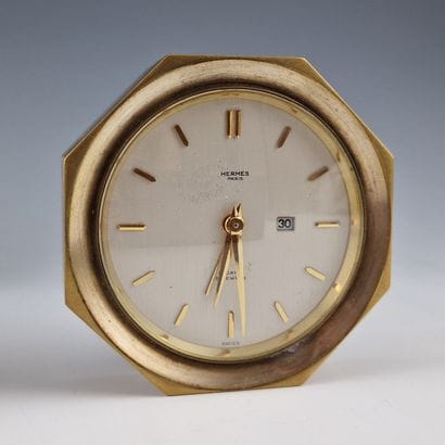 HERMES - Gilded brass TRAVEL CLOCK PENDULETTE...