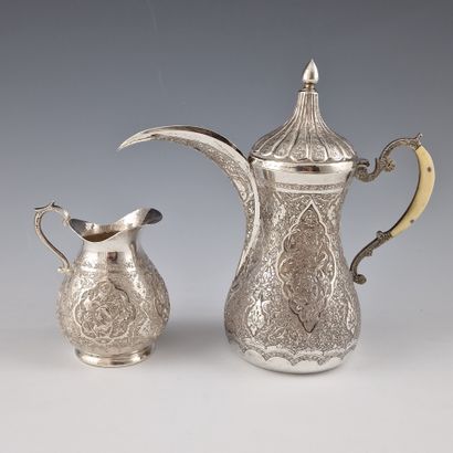 Silver COFFEE POT H. 20.5 cm AND MILK POT...