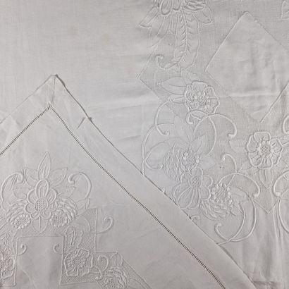 BELLE NAPPE RECTANGULAIRE en lin blanc -...