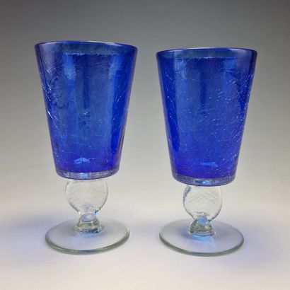 SUITE OF 16 Cobalt blue marbled glass conical...