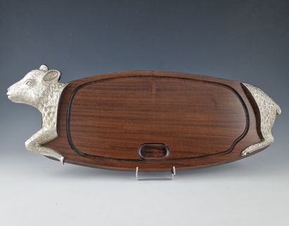 VEAL CUTTING BOARD in wood and white metal...