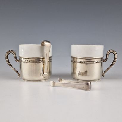 PAIR OF COFFEE MUGS H. 5.5 cm AND THEIR INDIVIDUAL...