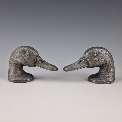 PAIR OF DUCK HEAD DECAPSULEURS in pewter...