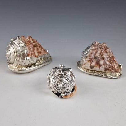 THREE DOUBLE SILVER COQUILLAGES FOR TABLE...