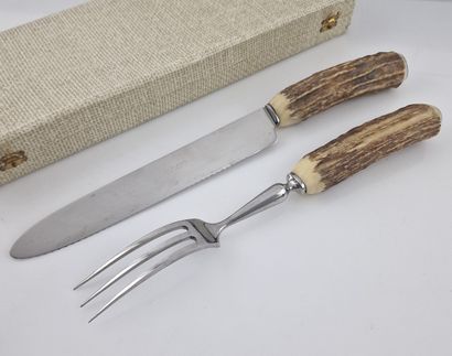 CARVING SET with antler handle Circa 1960,...