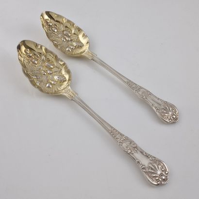 SET OF 4 FRUIT-SERVING SPOONERS in silvered...