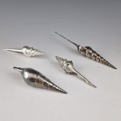 FOUR LONG DOUBLE SILVER COQUILLAGES FOR TABLE...