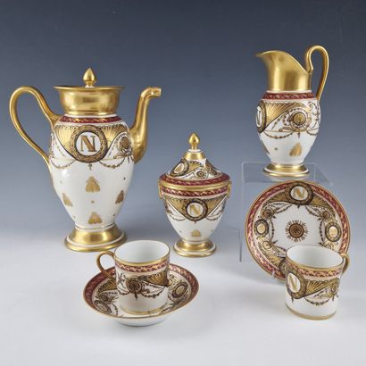 15 PIECES COFFEE SET in white and gold porcelain...
