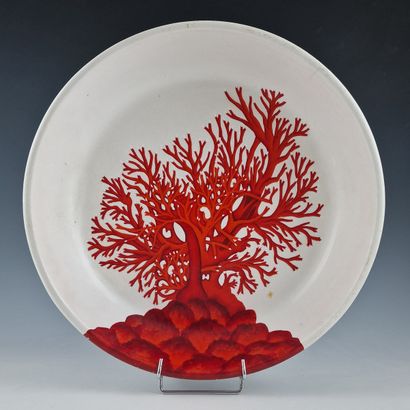 ROUND CUP in white resin Modern with red...