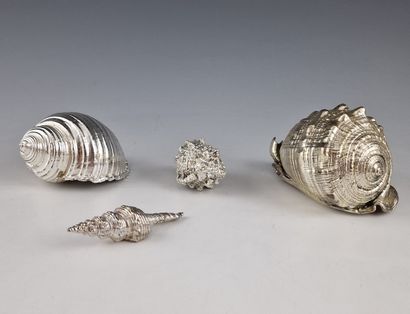FOUR DOUBLE SILVER COQUILLAGES FOR TABLE...