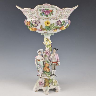 Polychrome and gold porcelain JARDINIERE...