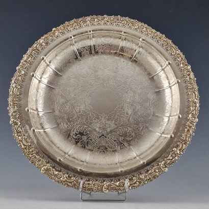 LARGE ROUND CUP with curved rim in silver-plated...
