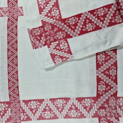 RECTANGULAR NAPPE in white and red cotton...