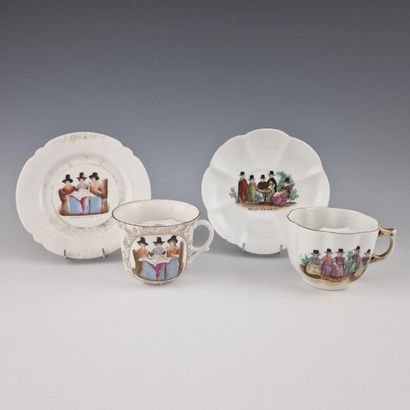 2 white and gold porcelain MUSTACHE CUPS...