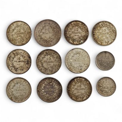 11 PIECES DE MONNAIE FRANCAISES ARGENT comprenant...