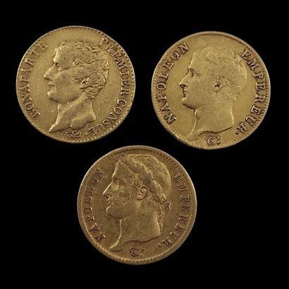 3 PIECES DE 20 FRANCS FRANCAIS OR dont 1...