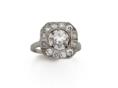 Octagonal white gold ring, 750 thousandths,...