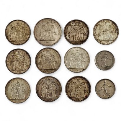 11 PIECES DE MONNAIE FRANCAISES ARGENT comprenant...