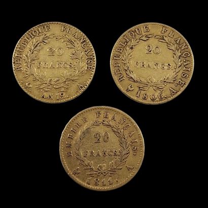 3 PIECES DE 20 FRANCS FRANCAIS OR dont 1...