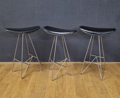DESIGN 1970 
THREE BAR TABOURETS with swivel...