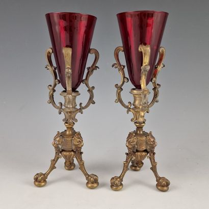 PAIR OF TABLE BOUQUETIERES in ruby-lined...
