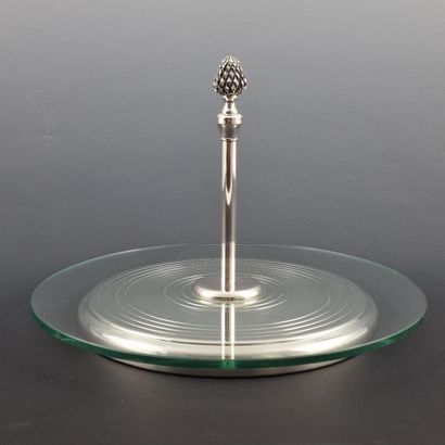 ROUND CHEESE TRAY in grooved silver-plated...
