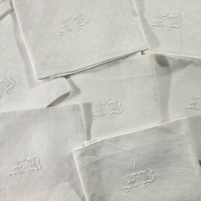 SET OF 12 TABLE CLOTHES in white cotton damask...