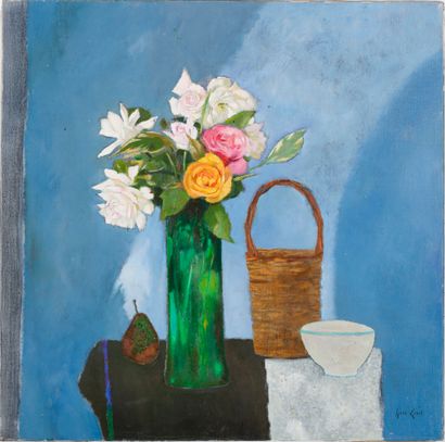René GENIS (1922-2004)
Roses on a blue background
OIL...