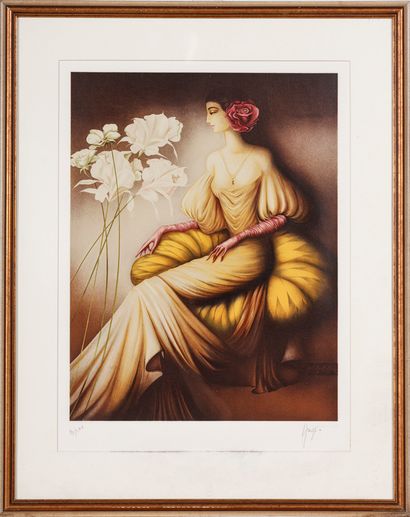 Paul ANGE (XIX-XX)
Elégante aux fleurs 
ESTAMPE...