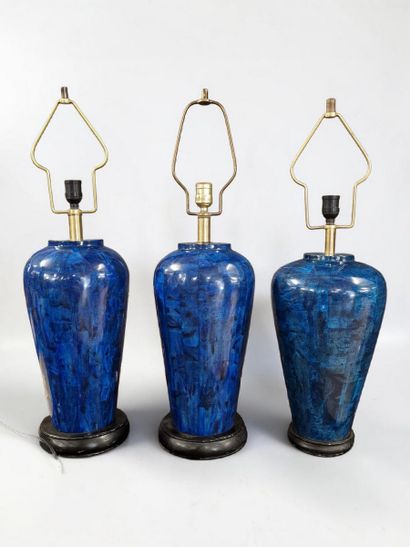 SET OF THREE MODERN ELECTRIC BALUSTER LAMPS...